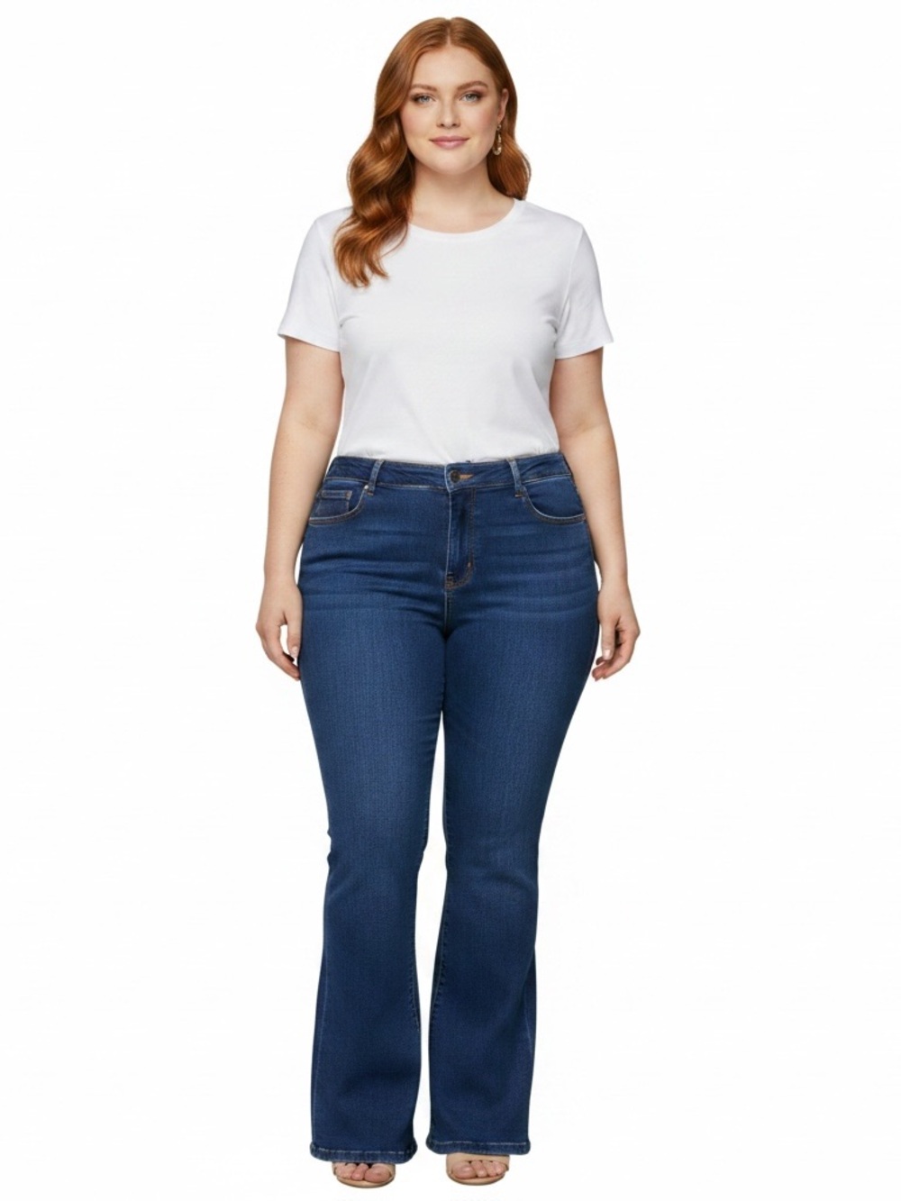 Woman Within Plus Size Dark Blue Flare Jeans 30W